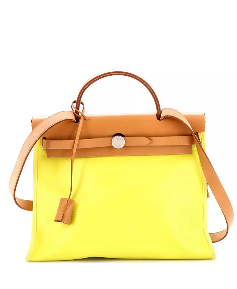 Pre-Owned HERMES 31 Herbag Zip Berline Vache Canvas and Leather