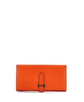 Pre-owned Pre-owned Hermes  Hermes Long Bearn Wallet Chevre Mysore In Orange
