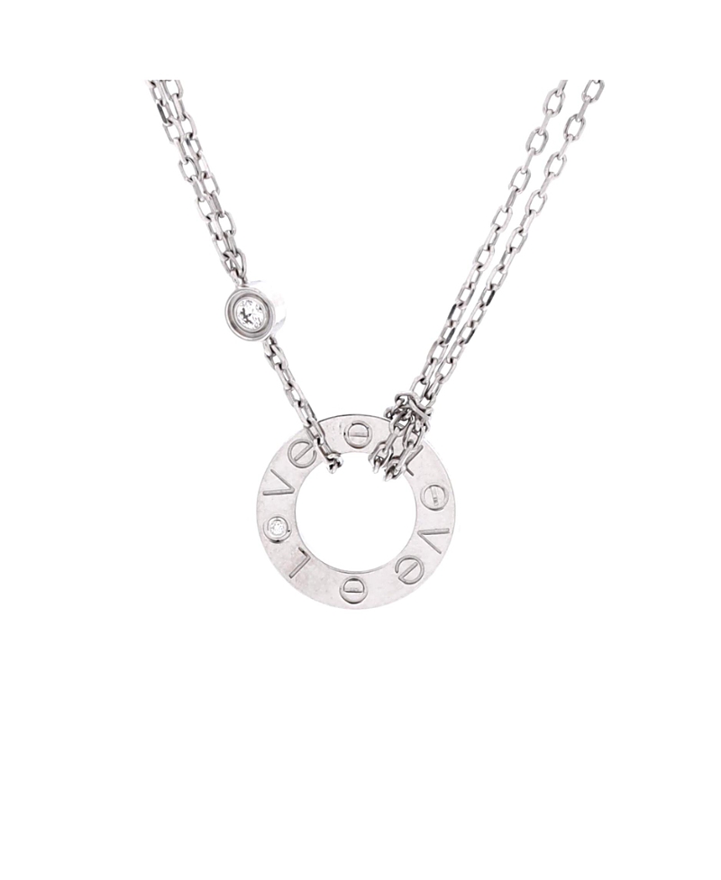 Pre-Owned Cartier 2 Diamonds Love Pendant Necklace 18K White Gold with Diamonds, 16