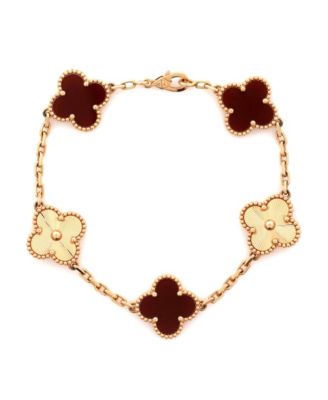  Vintage Alhambra 5 Motifs Bracelet Guilloche 18K Rose Gold and Carnelian