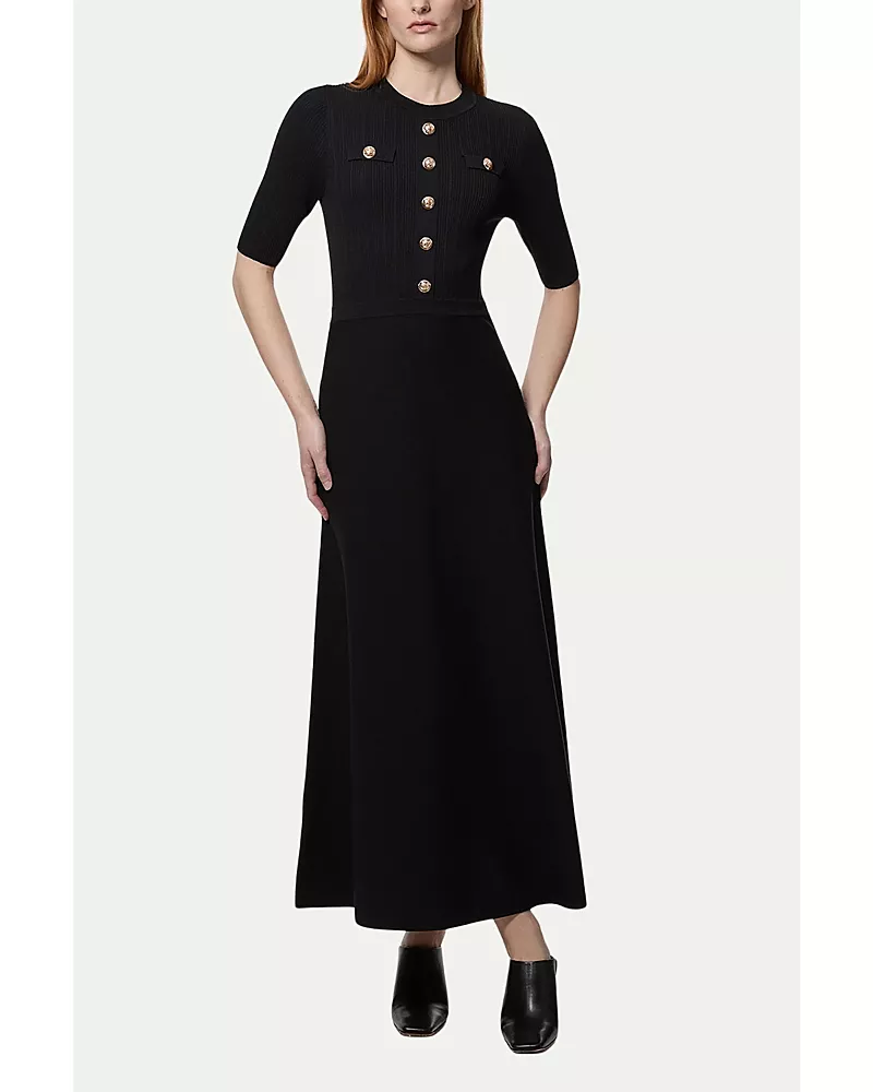 Karen Millen Rib Knit Military Trim Maxi Dress