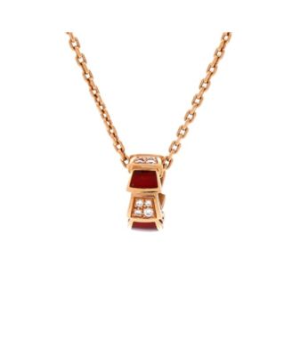  Serpenti Viper Pendant Necklace 18K Rose Gold with Carnelian and Diamonds, 17.25"