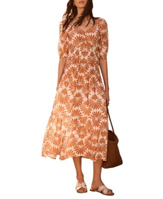  Women's Floral V-neck Printed Midi Dress