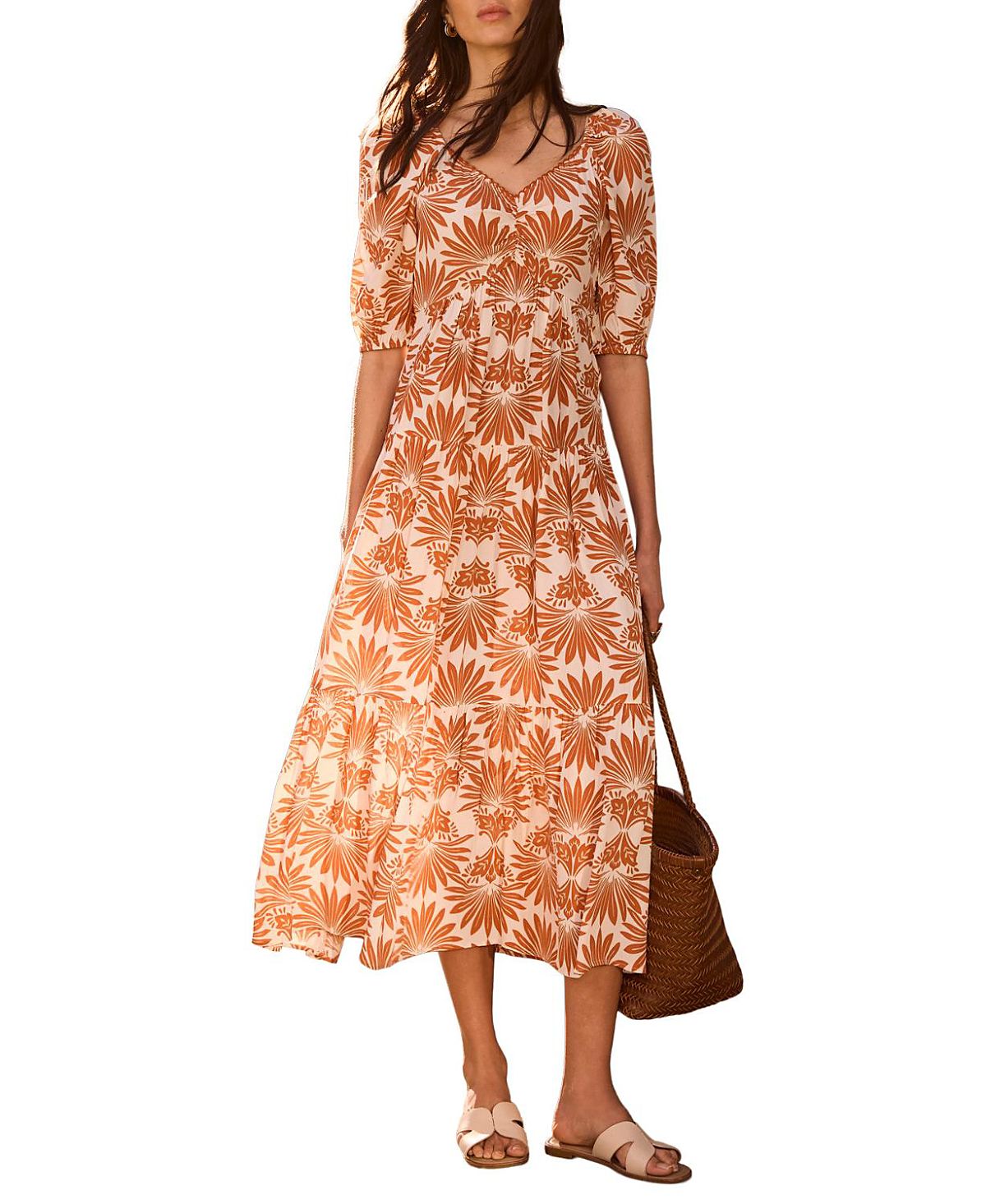 Mint Velvet Women's Floral V-neck Printed Midi Dress