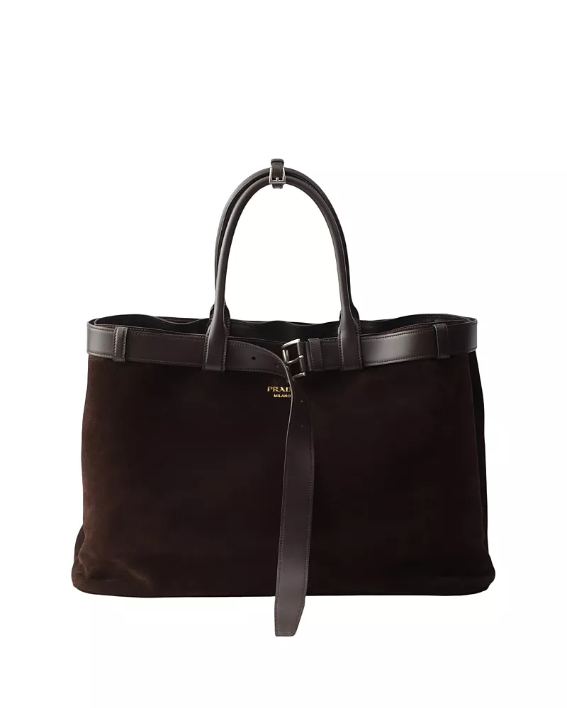 Prada Buckle Suede Bag With Belt