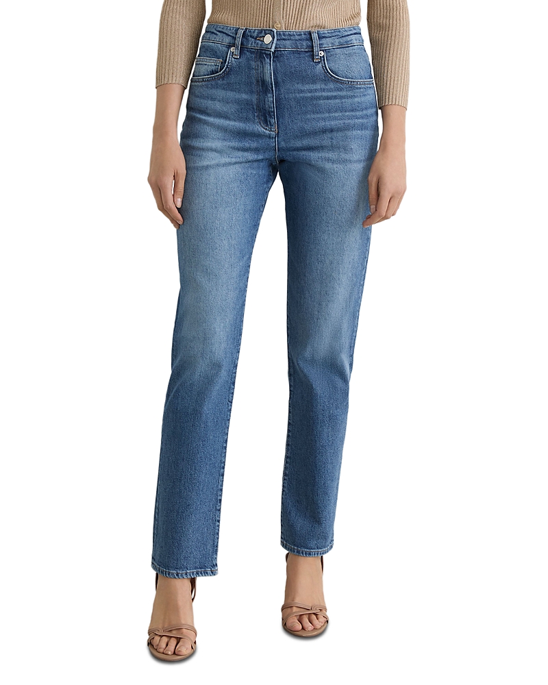 Reiss Aubrey High Rise Slim Straight Jeans in Mid Blue