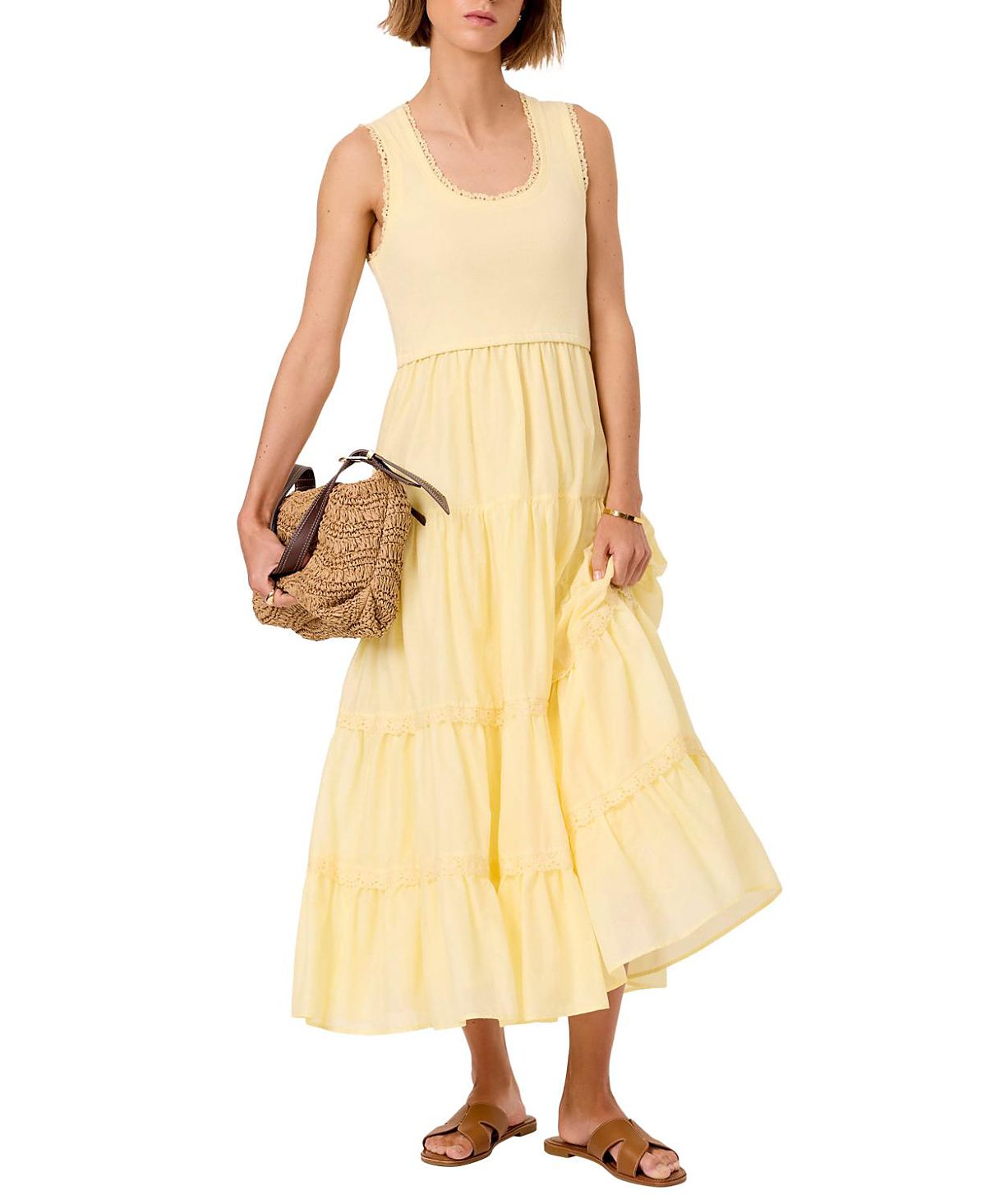 Mint Velvet Women's Crochet Trim Tiered Midi Dress