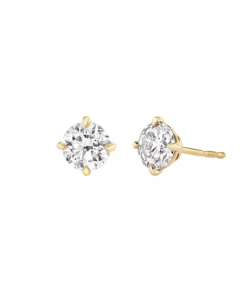 Vrai Solitaire Stud in 14K Gold, 4ctw Round Brilliant Lab Grown Diamond