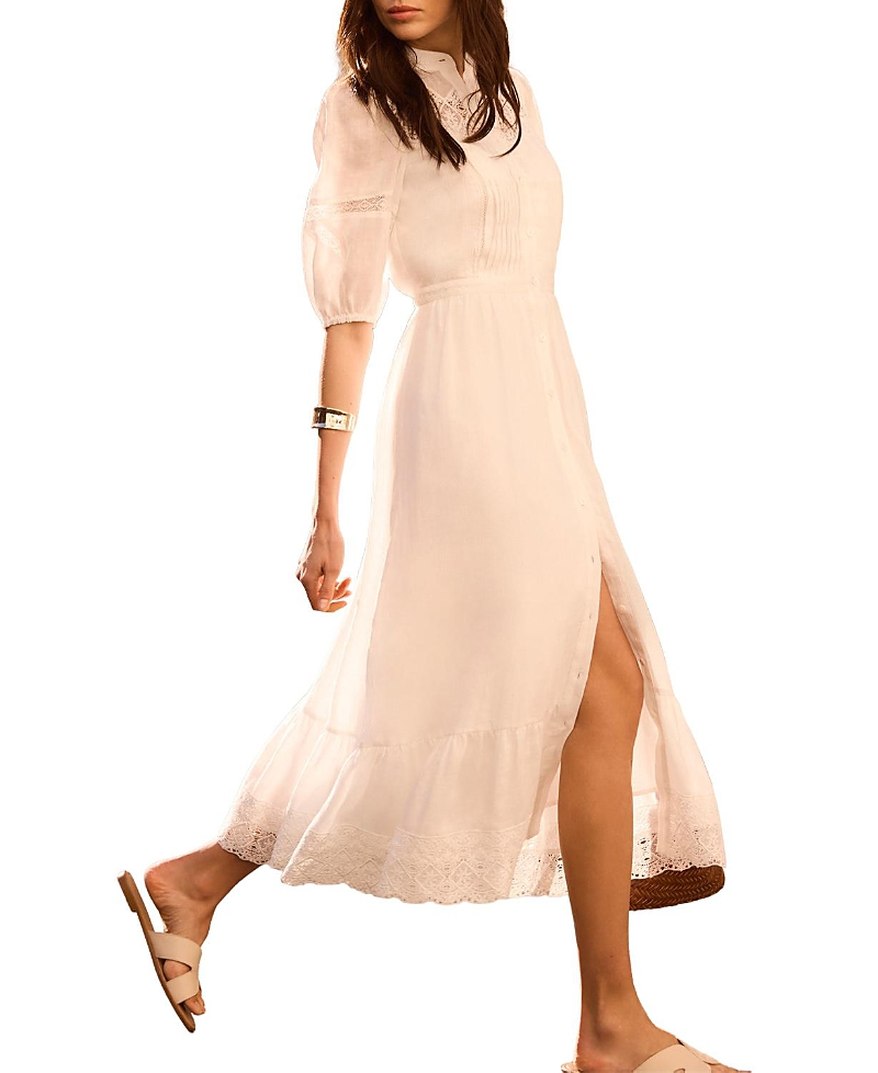 Mint Velvet Women's Ramie Puff Sleeve Midi Dress