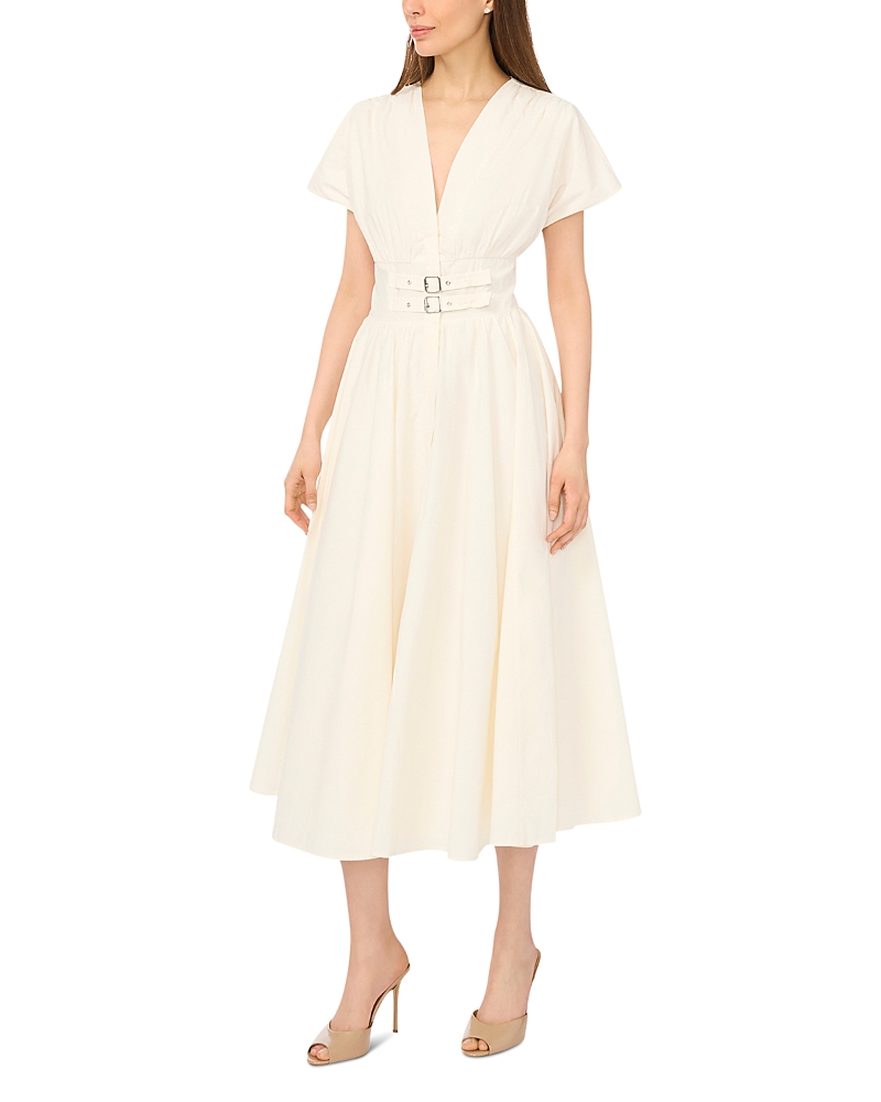 CeCe V Neck Double Belt Midi Dress