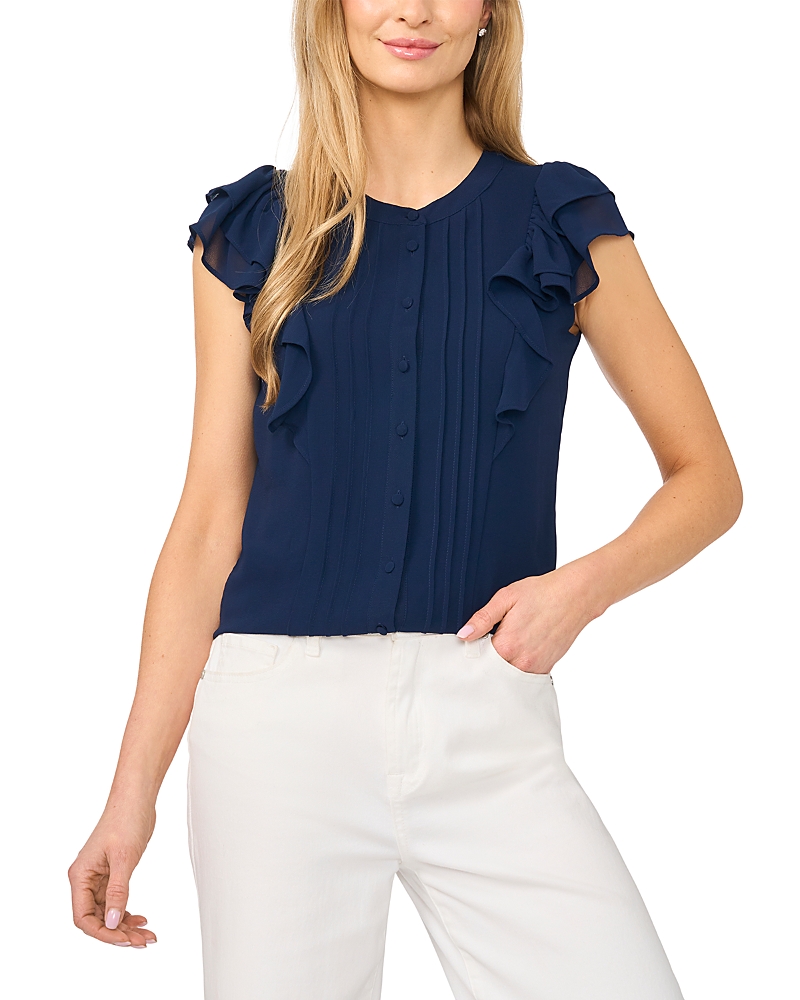 CeCe Double Ruffle Button Down Top