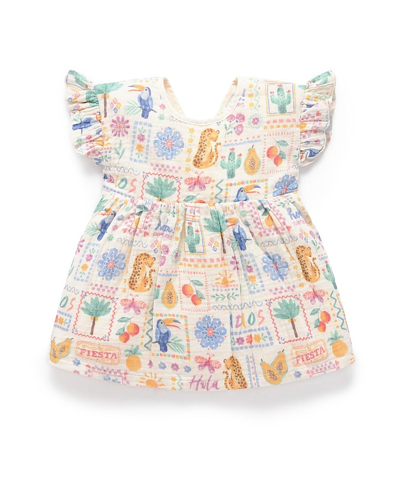 Purebaby Girls' Postcard Dress - Baby, Little Kids