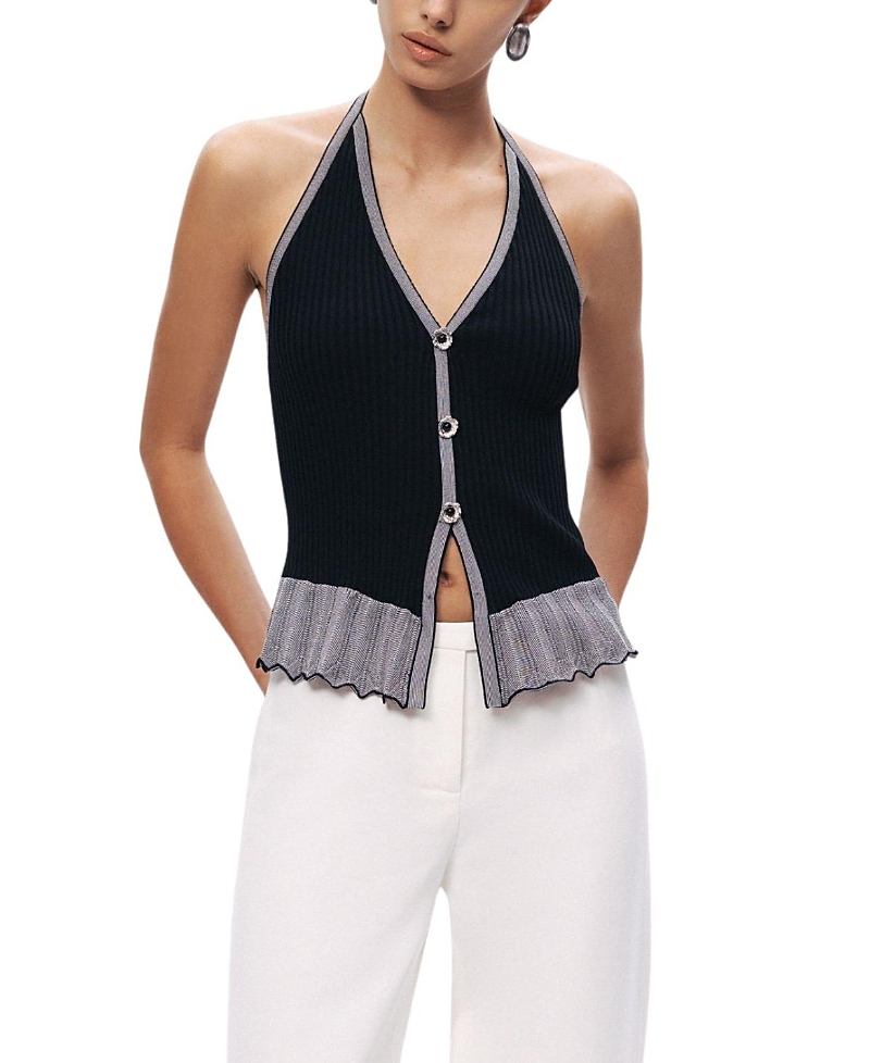 Nocturne Halter Ribbed Knit Top