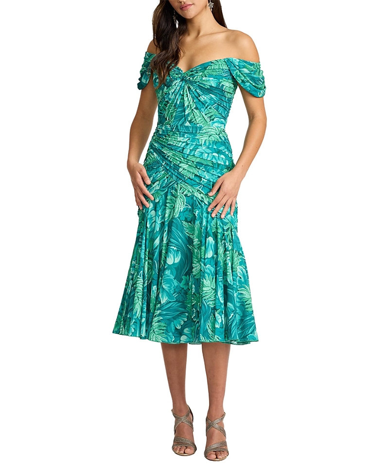 Tadashi Shoji Cabbie Foliage Print Midi Dress