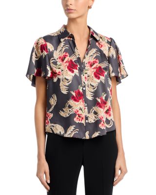 Fiona Wilted Poppy Flutter Sleeve Top