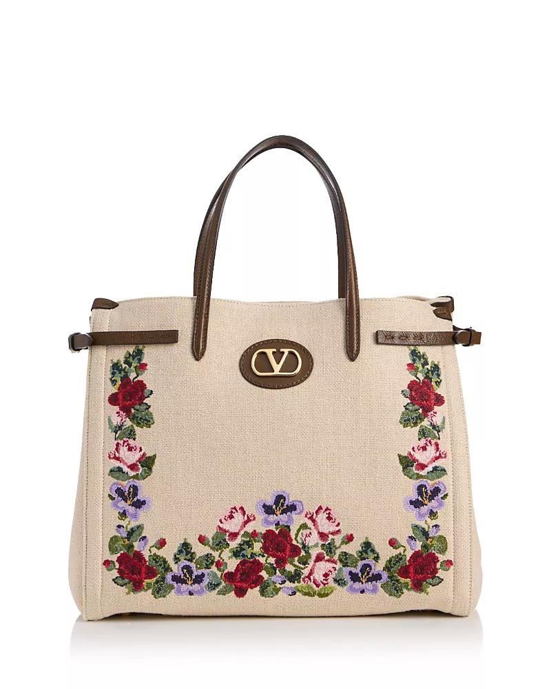 Valentino Garavani Antibes VLogo Medium Embroidered Tote
