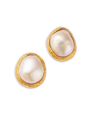 18K Yellow Gold Sea Cultured Ikecho Pearl Stud Earrings
