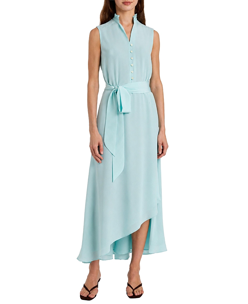 Santorelli Carson Silk Hi-Lo Ruffle Collar Midi Dress