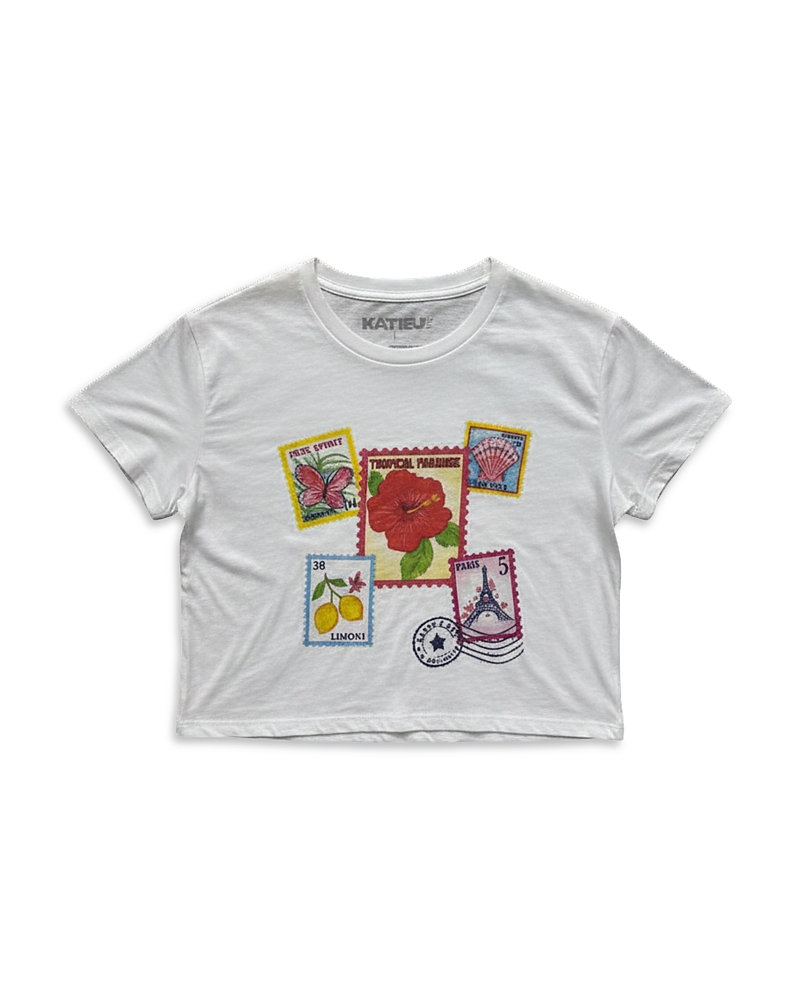 KatieJnyc Girls' Fearless Cropped Cotton Tee - Big Kid