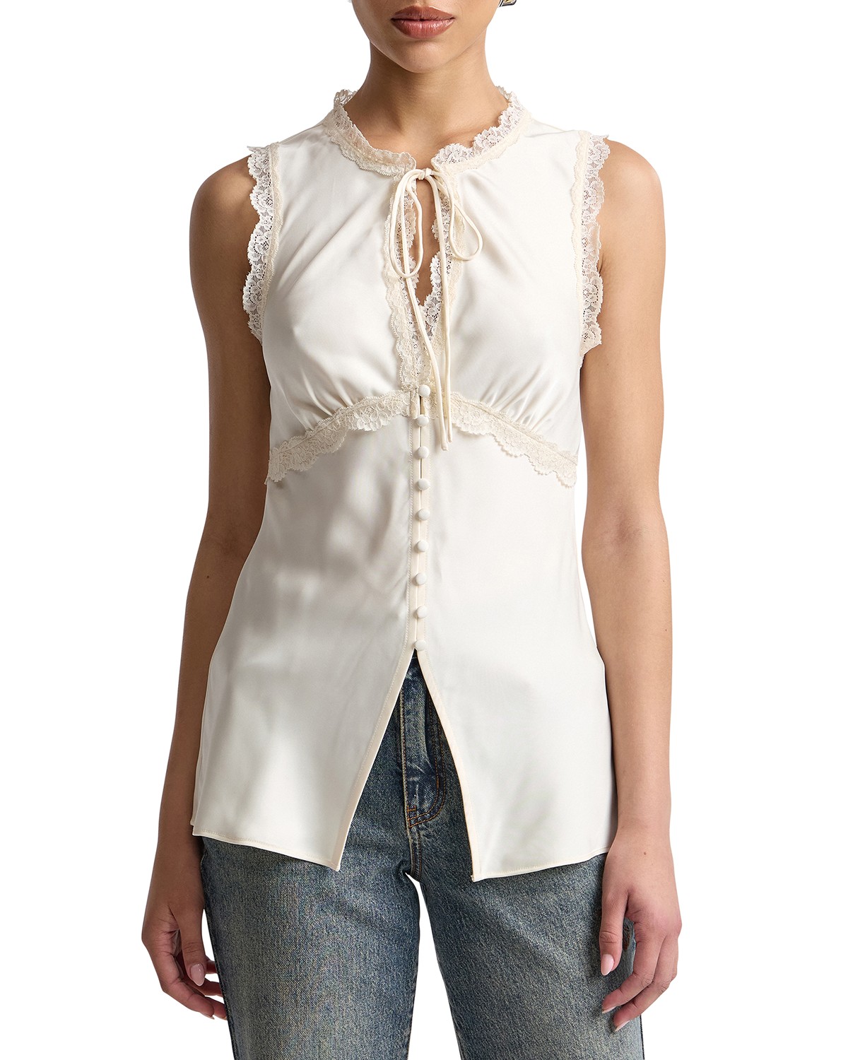 Satin Empire Waist Cutaway Top