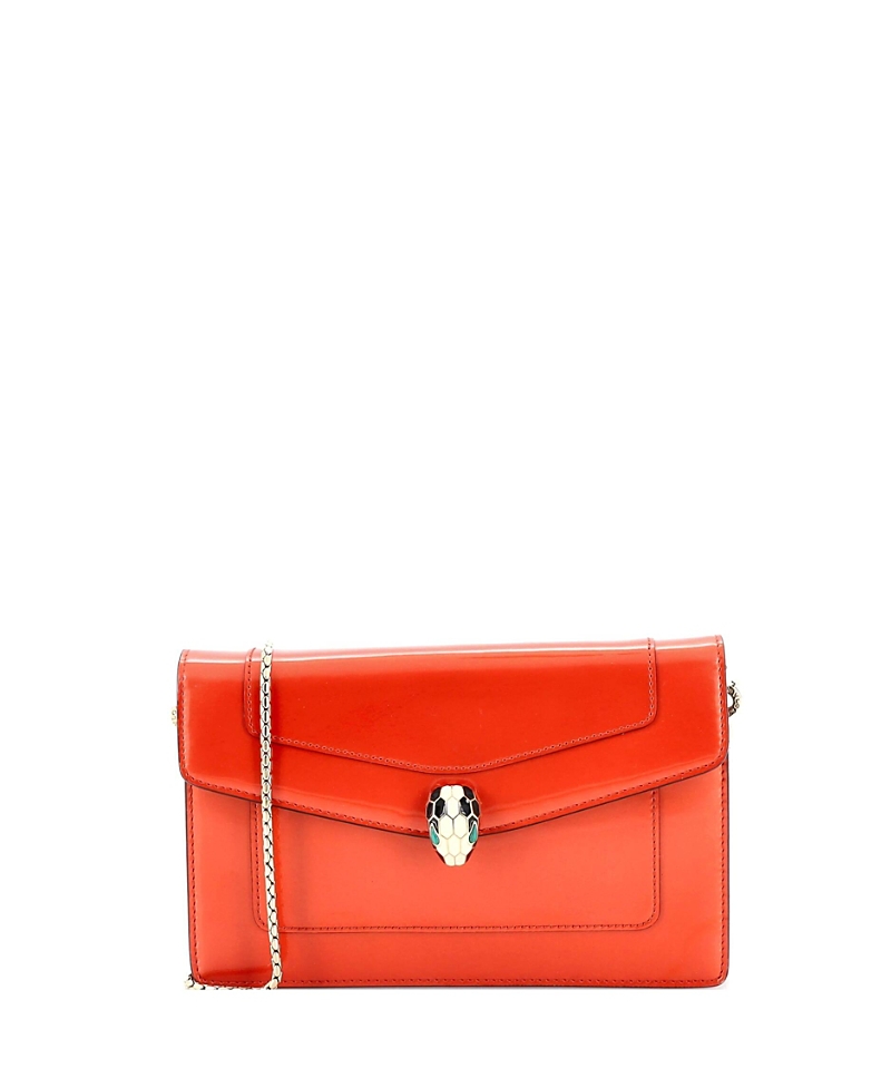 Pre-owned Pre-owned Bvlgari Bvlgari Serpenti Forever Wallet On Chain Patent In Orange