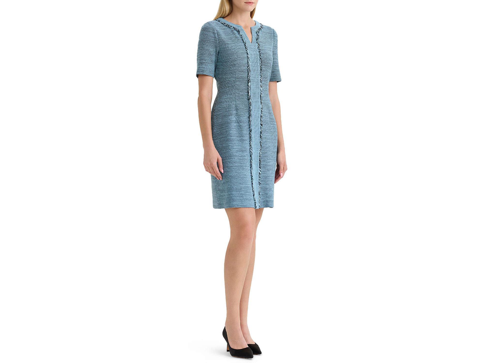 Plus Size Tweed Knit Fringe Accent Sheath Dress — Image 4