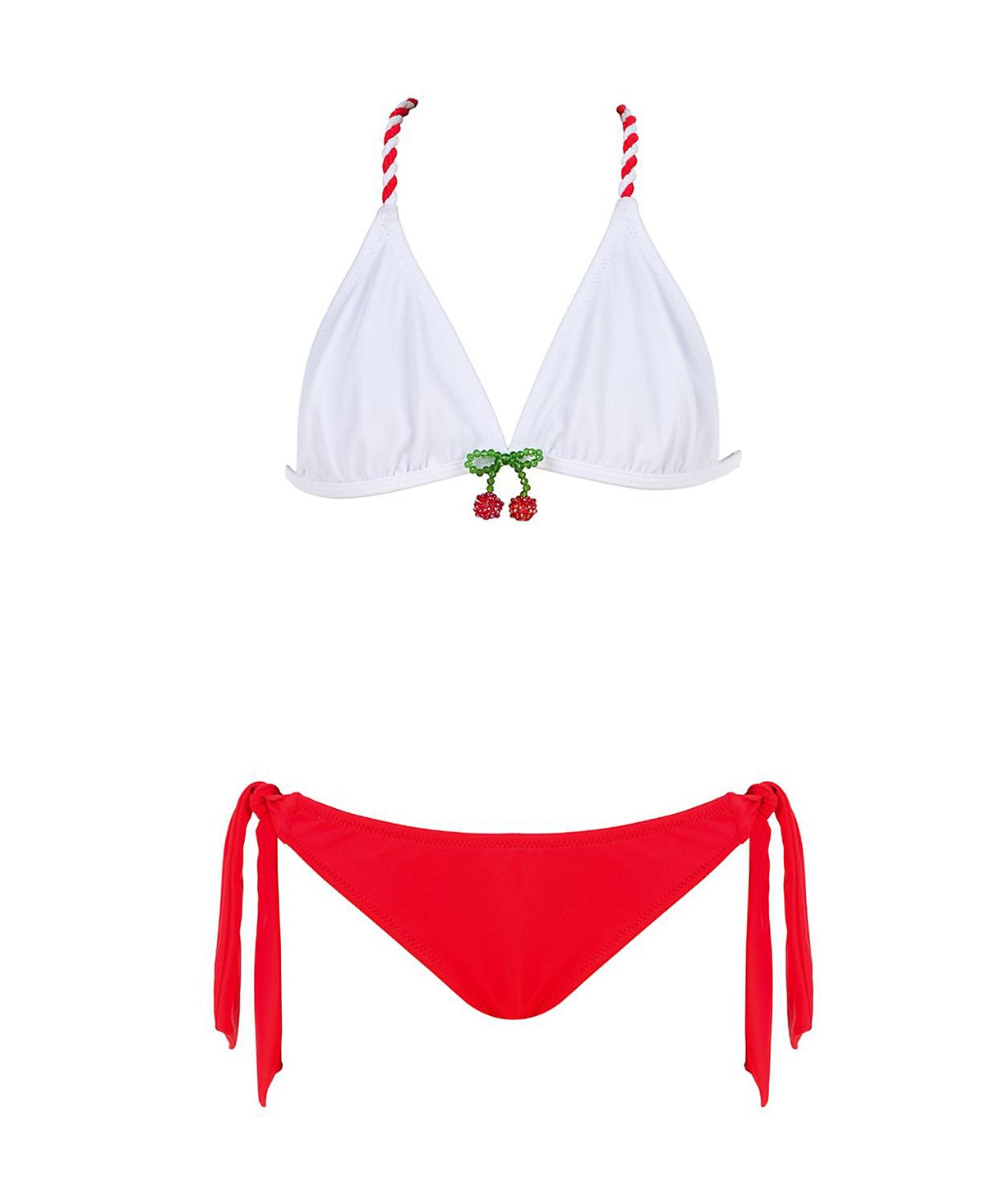 Nessi Byrd Girls' Triangle Twisted Braid Straps Beaded Cherry Detail Two-Piece Swimsuit - Little Kid, Big Kid