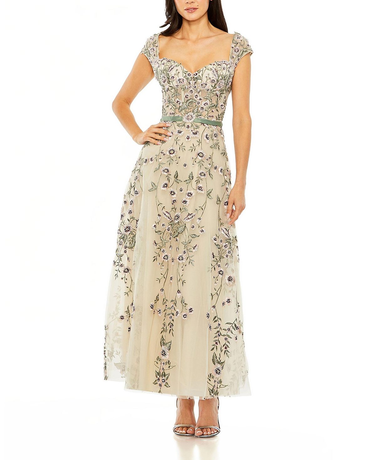 Mac Duggal Floral Embroidered Sweetheart Neckline Dress
