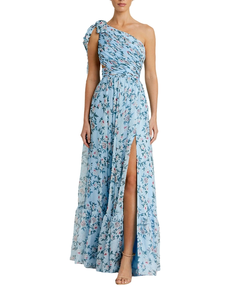 Mac Duggal One Shoulder Floral Chiffon Gown