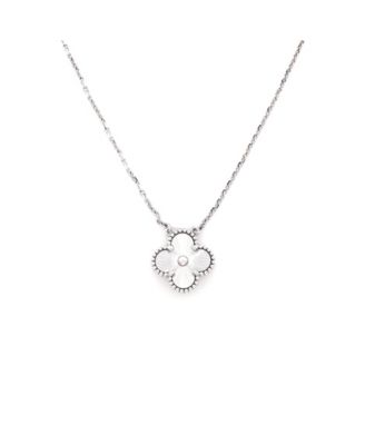  Vintage Alhambra Pendant Necklace Guilloche 18K White Gold, 16.25"