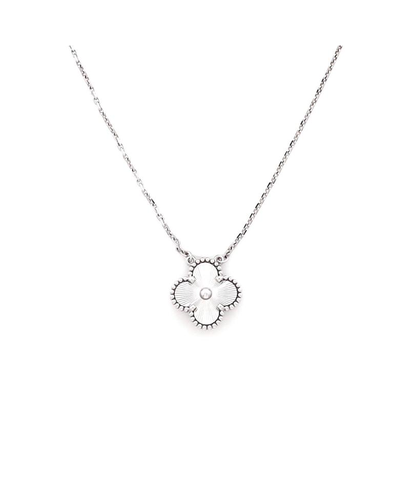 Pre-Owned Van Cleef & Arpels Vintage Alhambra Pendant Necklace Guilloche 18K White Gold, 16.25