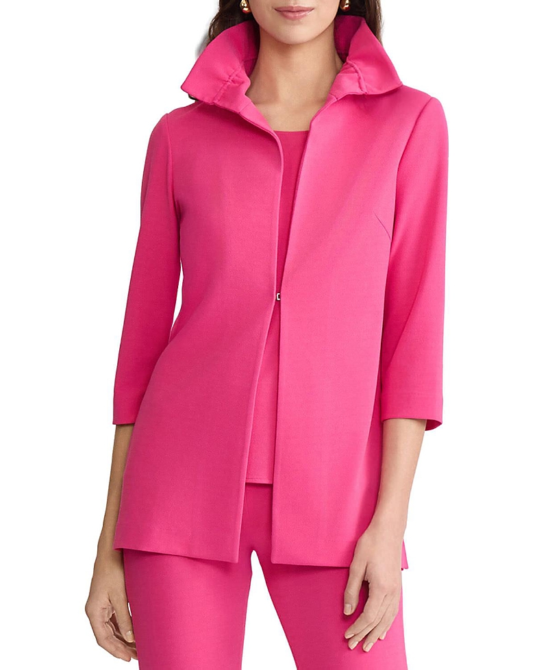 Ming Wang Ruffle Neck Deco Crepe Jacket