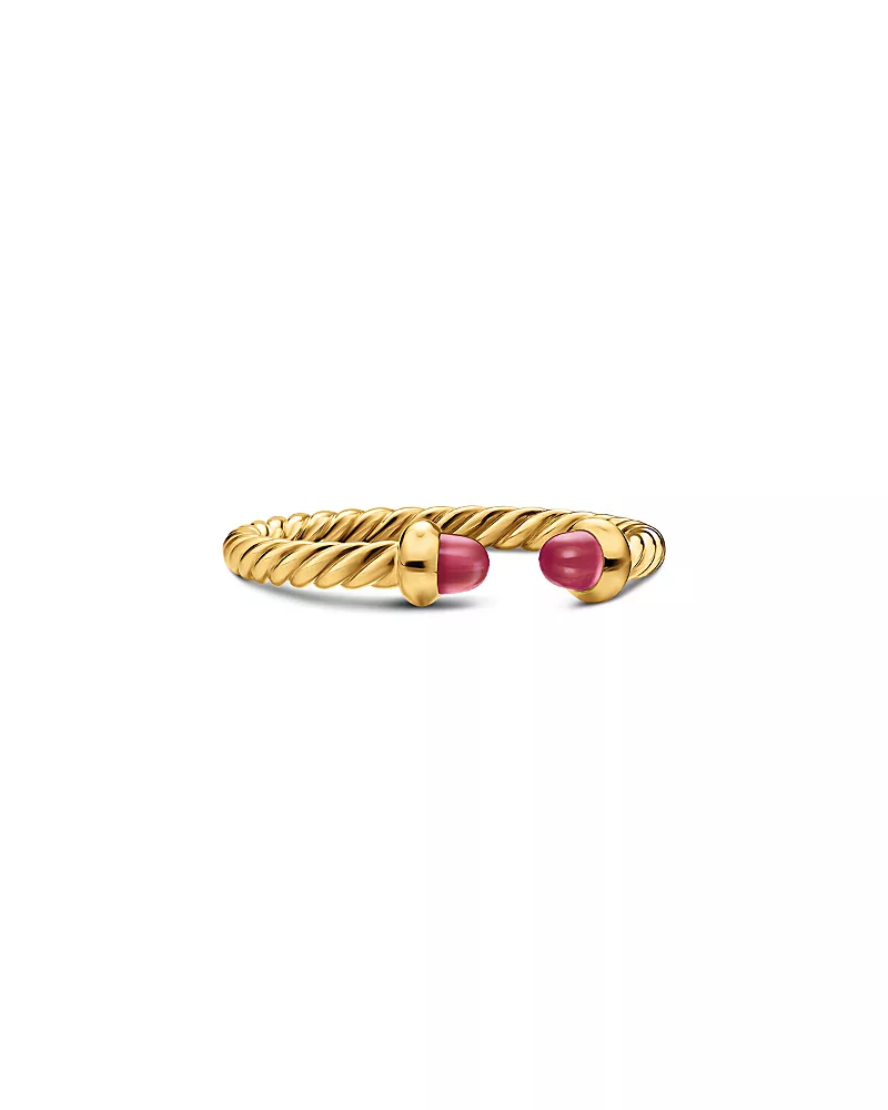 Micro Cablespira Flex Open Ring in 18K Yellow Gold with Blue Sapphires, 2.5mm