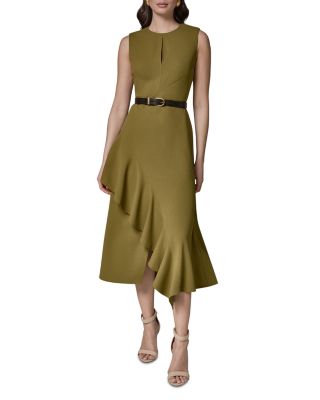 donna karan midi dress Women's Floral A-Line Halter in Azalea Multi Pink, Size 12 neck Belted Dress Donna Karan New York Belted