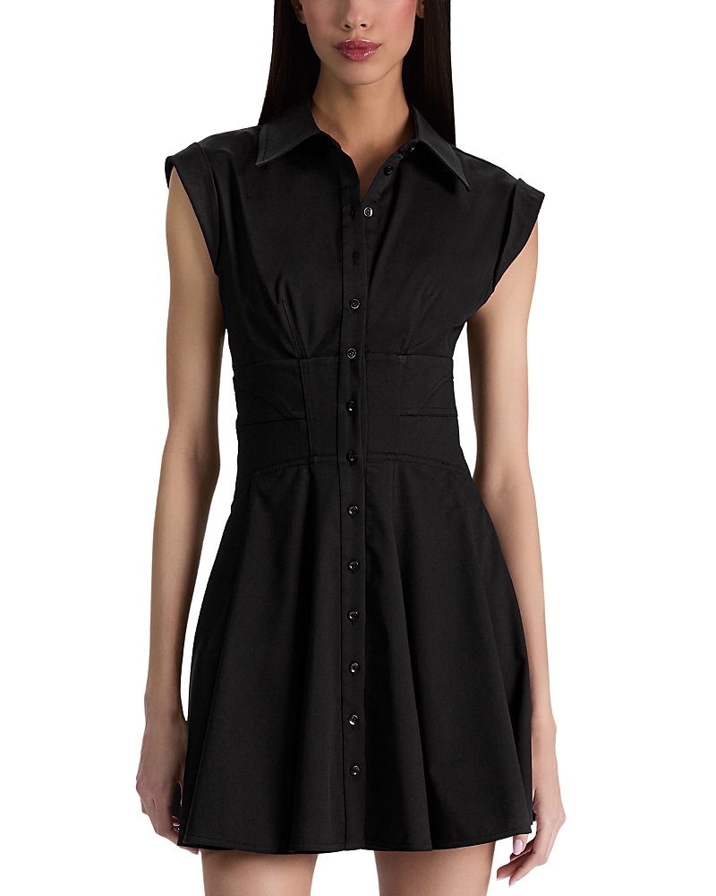 Alice and Olivia Kim Paneled Corset Flared Mini Shirt Dress