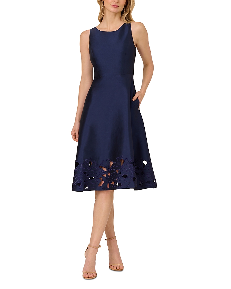 Adrianna Papell Sleeveless Taffeta Cutwork Fit And Flare Dress