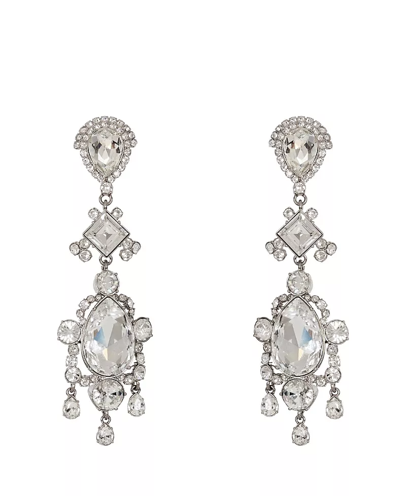 Balmain Brass and Crystal Pendant Earrings