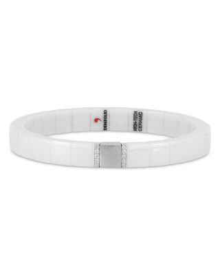 18K White Gold Scacco Diamond White Ceramic Stretch Bracelet, 1.86 tcw