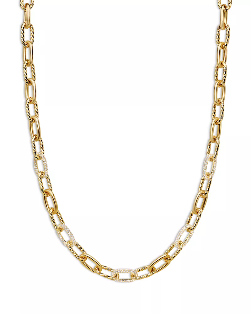Dy Madison Chain Necklace in 18K Yellow Gold with Diamonds, 8.5mm