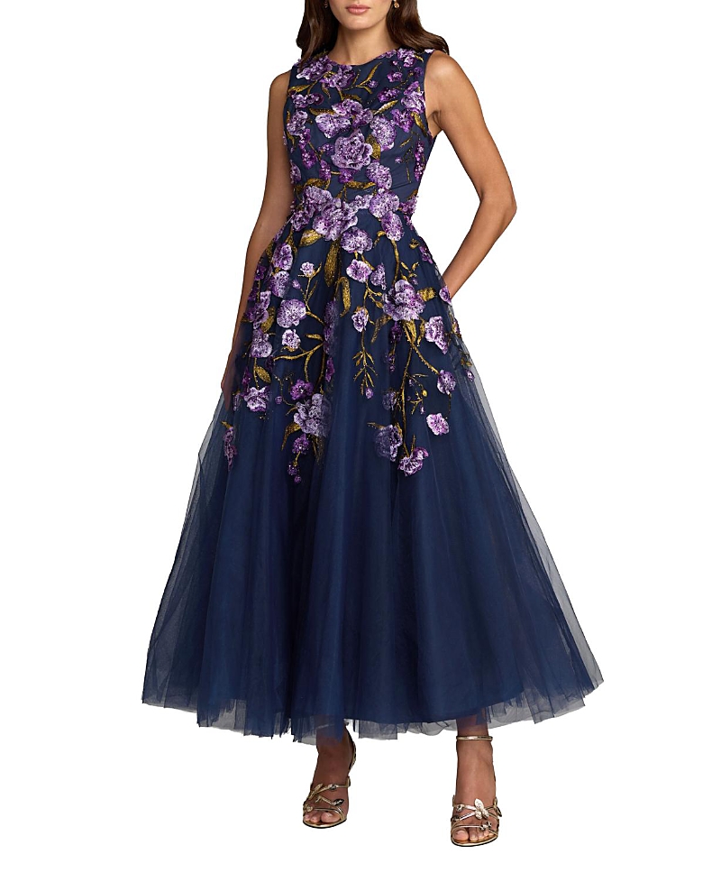 Mac Duggal Embroidered Sleeveless A-Line Midi Dress