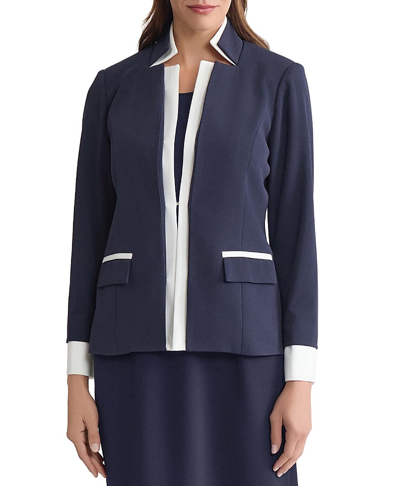 Ming Wang Plus Two-Tone Stretch Deco Crepe Blazer