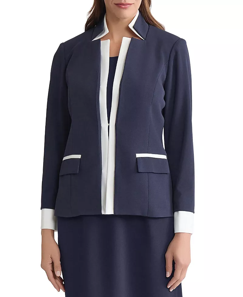 Ming Wang Plus Two-Tone Stretch Deco Crepe Blazer
