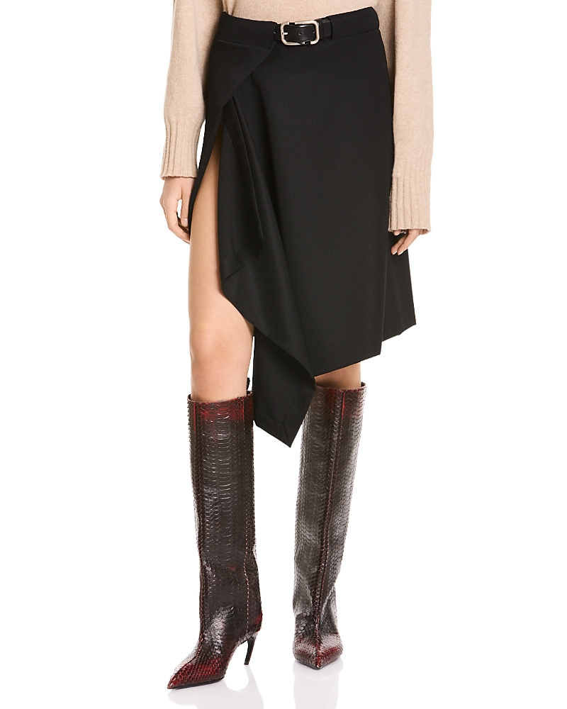 The Attico Belted Wool Asymmetric Midi Skirt
