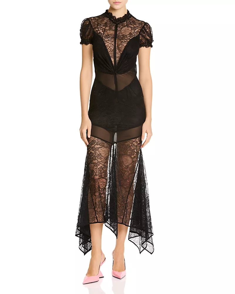 The Attico Lace High Neck Open Back Midi Dress