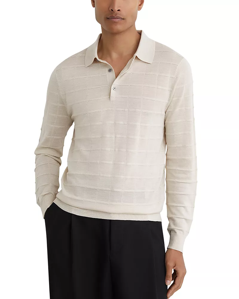 Reiss Pallas Checked Long Sleeve Sweater Polo