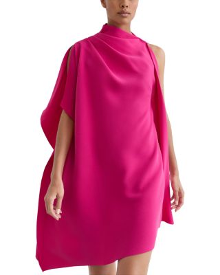 reiss pink dress Reiss Tie Neck Zip Front Midi Dress in Pink
