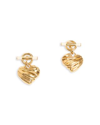 Pleated Heart Earrings, 1.5"L