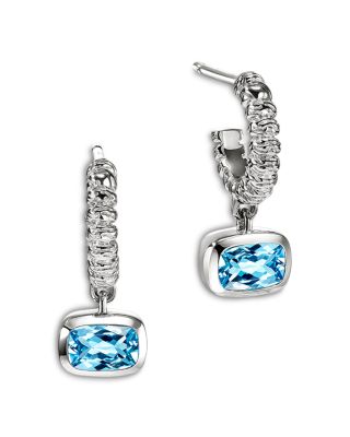John Hardy Sterling Silver Heishi Gemstone Cushion Dangle Hoop Earrings