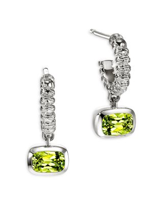 Sterling Silver Heishi Gemstone Cushion Dangle Hoop Earrings