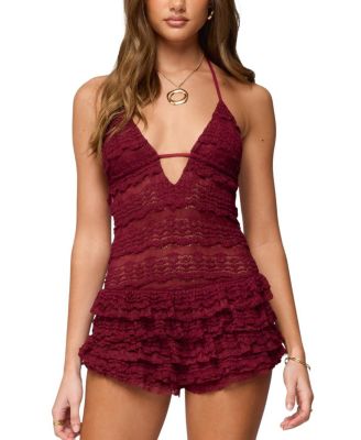 Lanney Ruffled Sheer Lace Romper